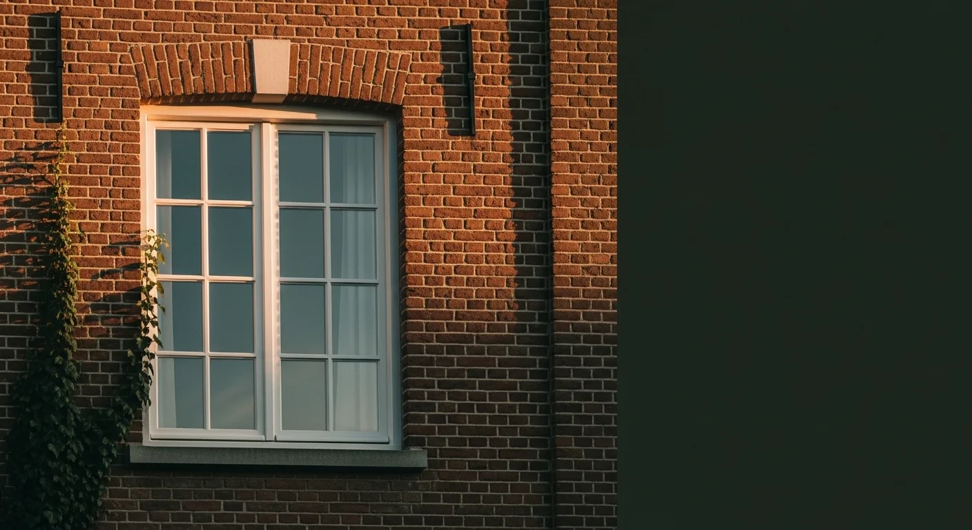 Façade de maison belge restaurée en briques au coucher du soleil