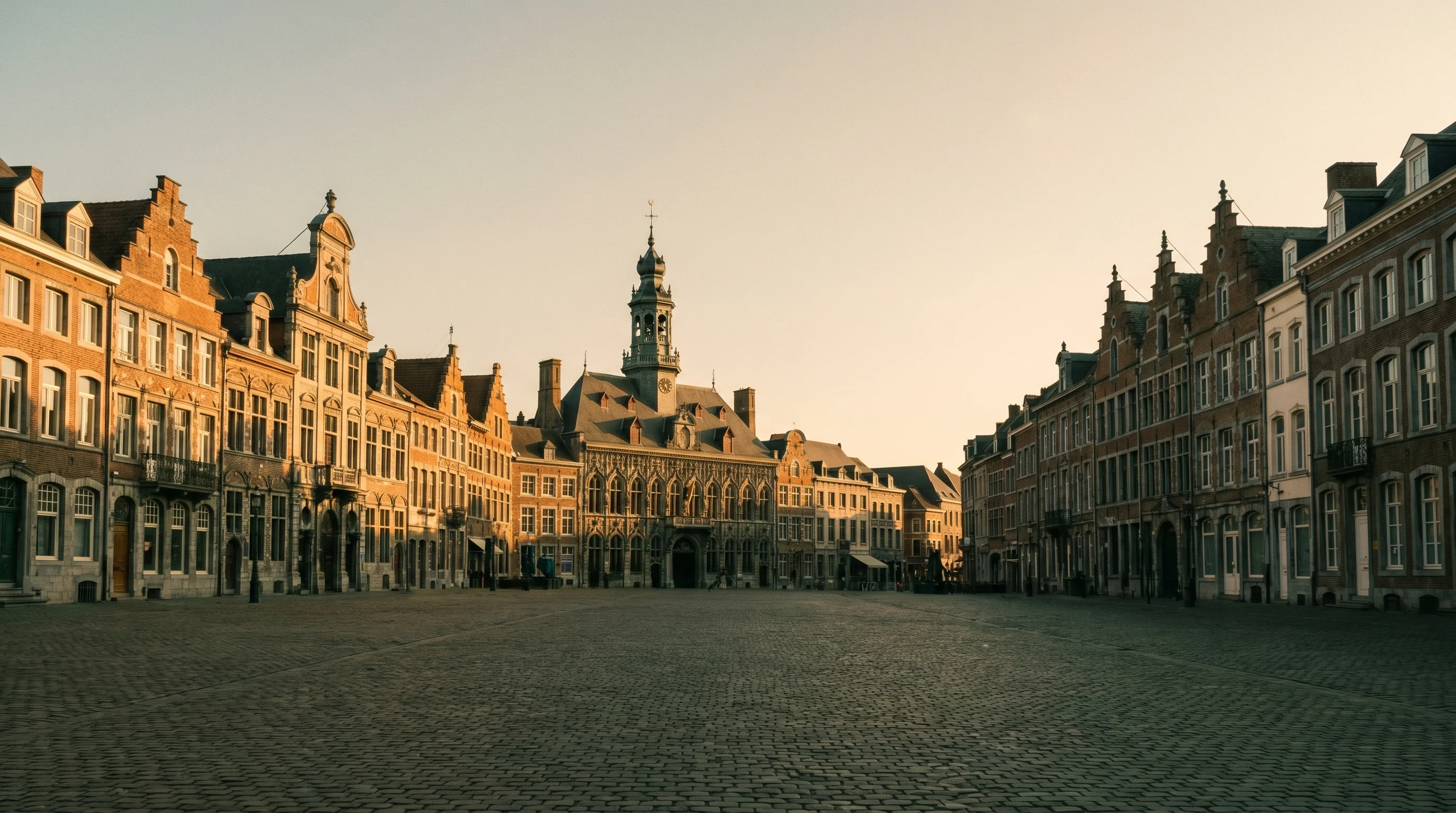 Paysage de la province de Hainaut au coucher du soleil