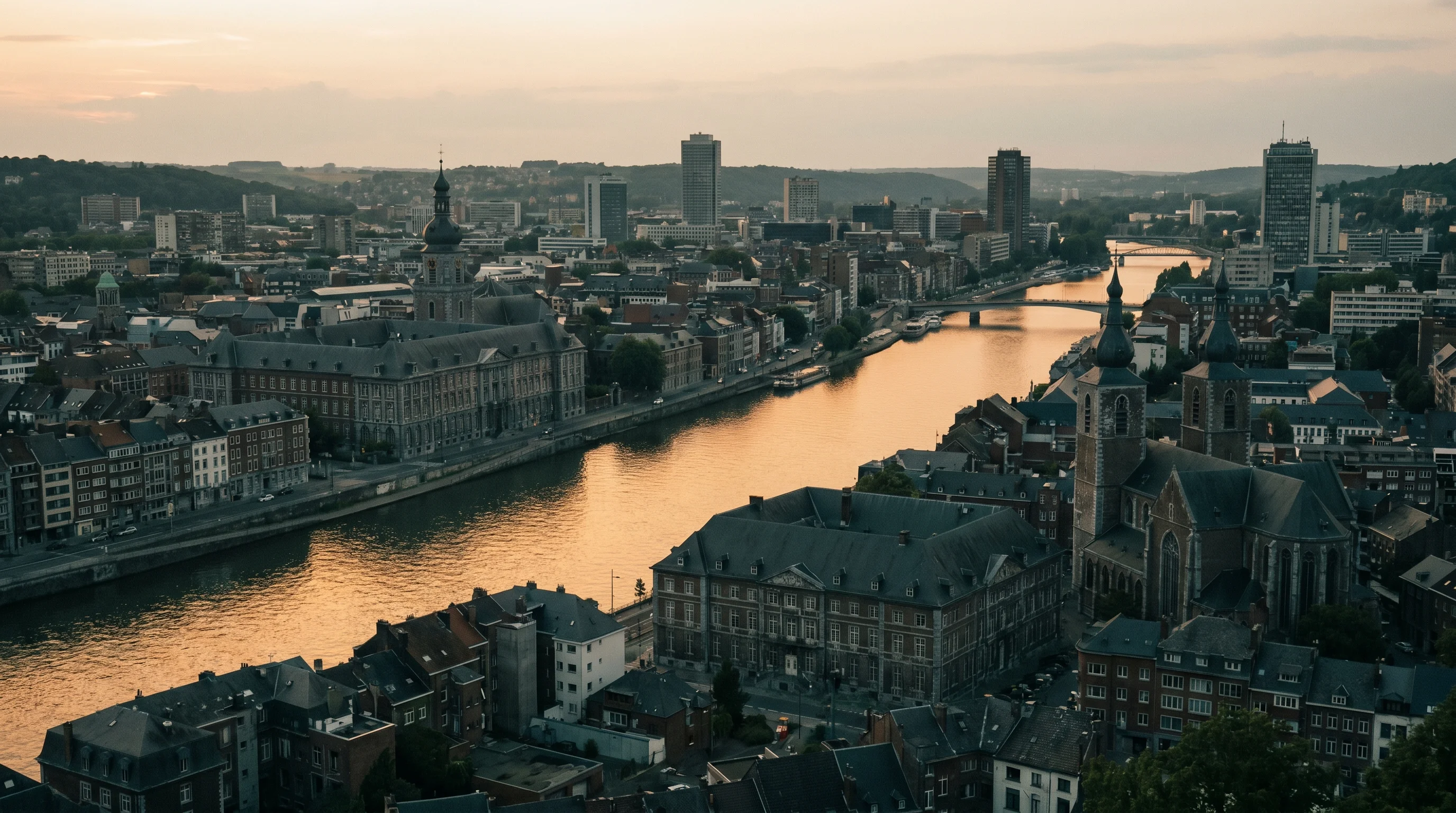 Paysage de la province de Liège au coucher du soleil