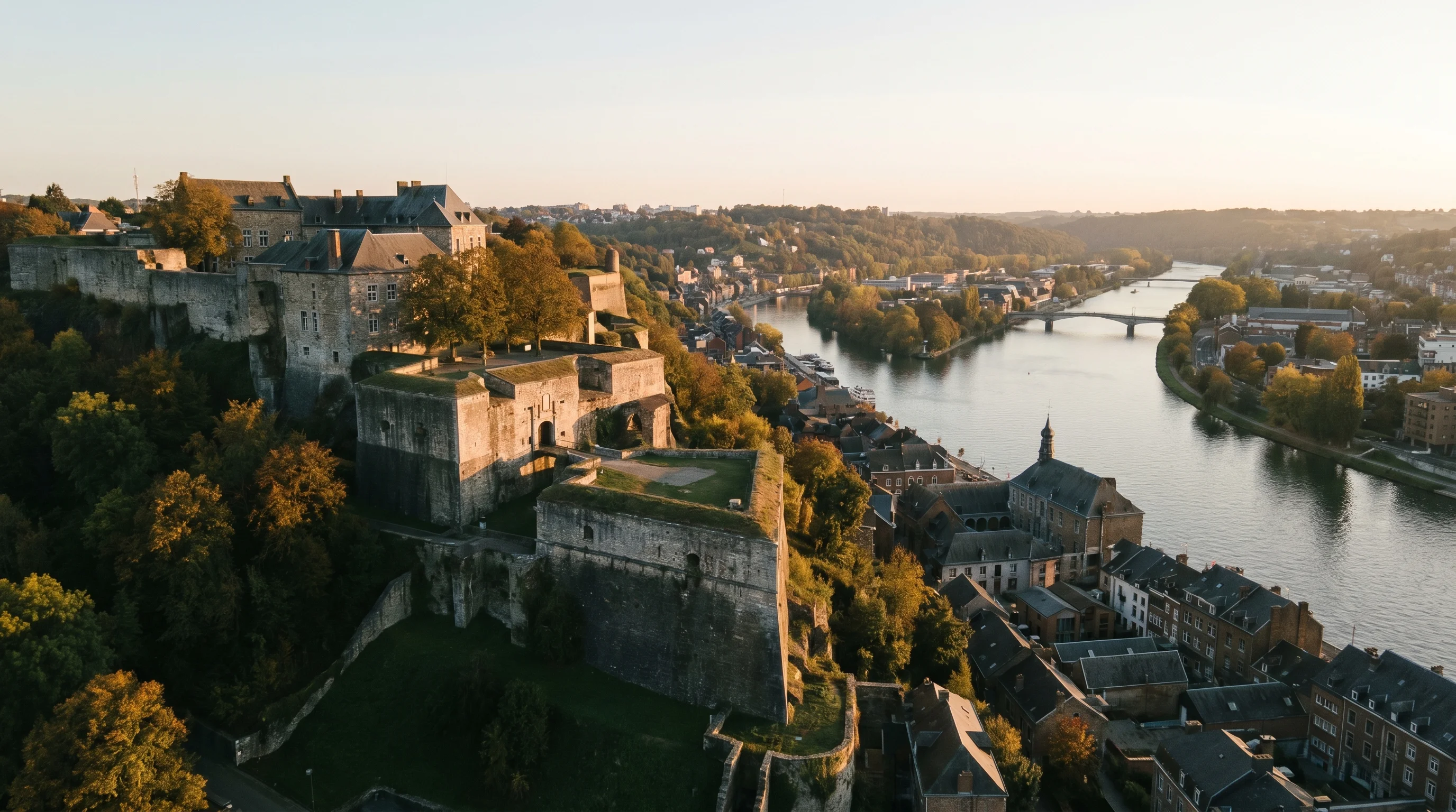 Paysage de la province de Namur au coucher du soleil